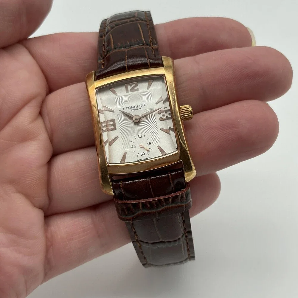 Stuhrling Original Womens Watch 24mm Silver Dial Brown Leather New Battery